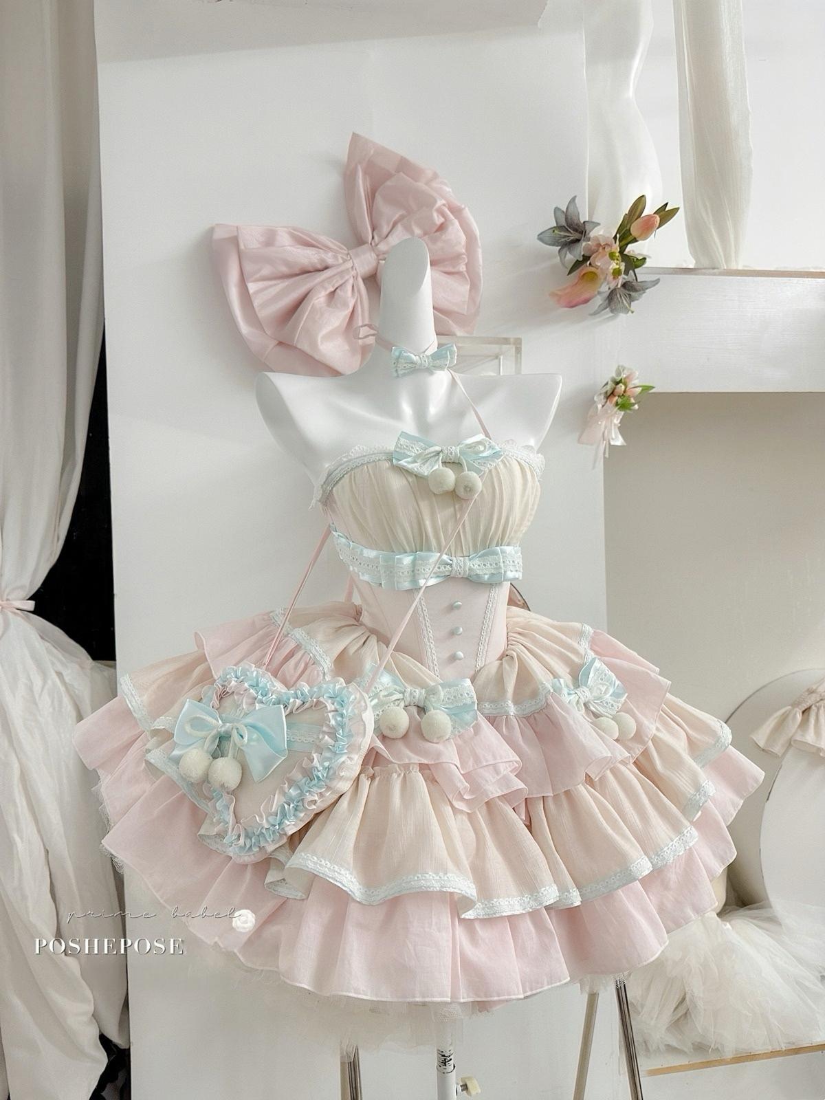 Poshepose Global mint lullababy wonderland dress with lace corset and puff sleeves.