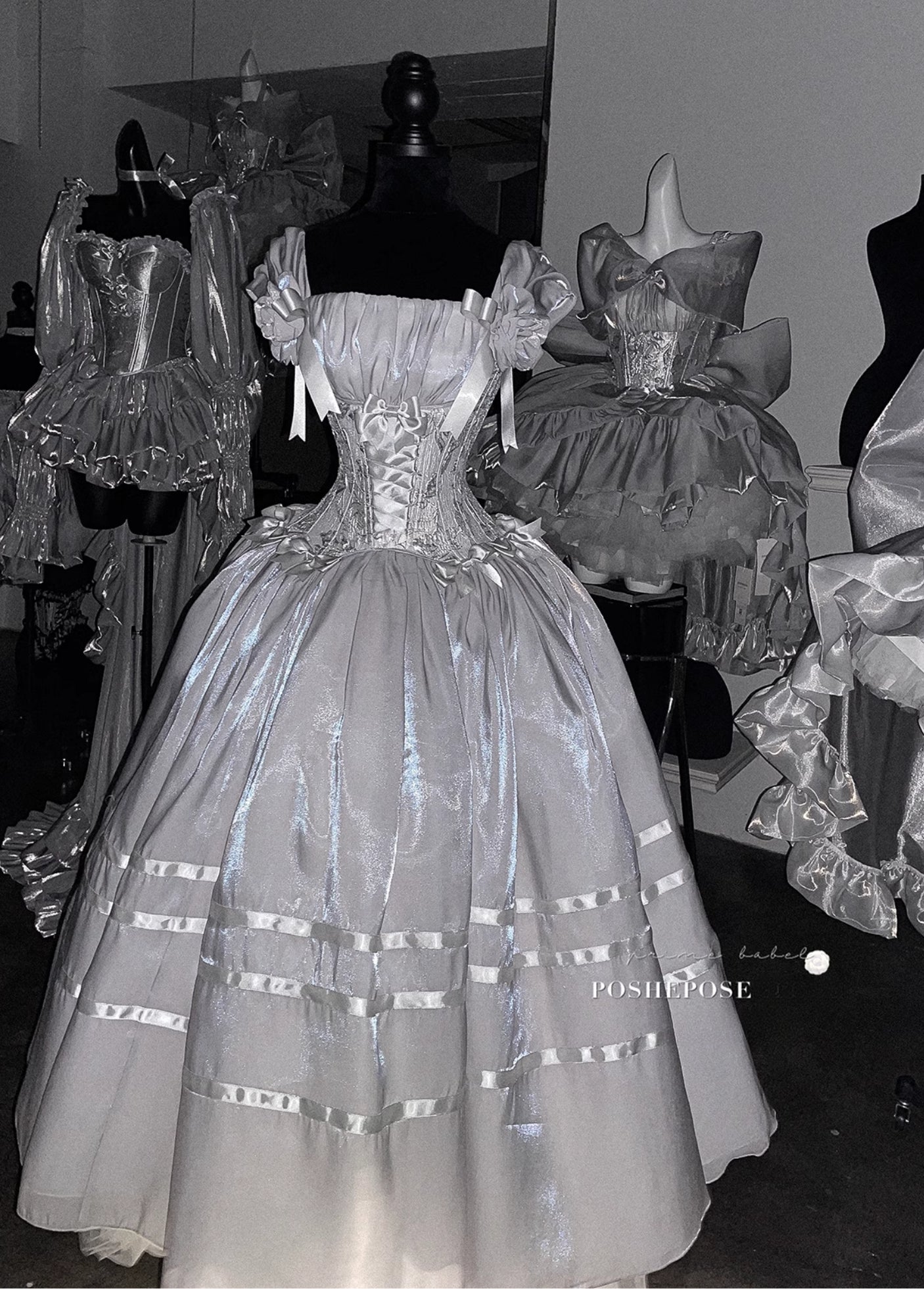 Luminious Moon Silver Antique Long Dress - PoshePose Global