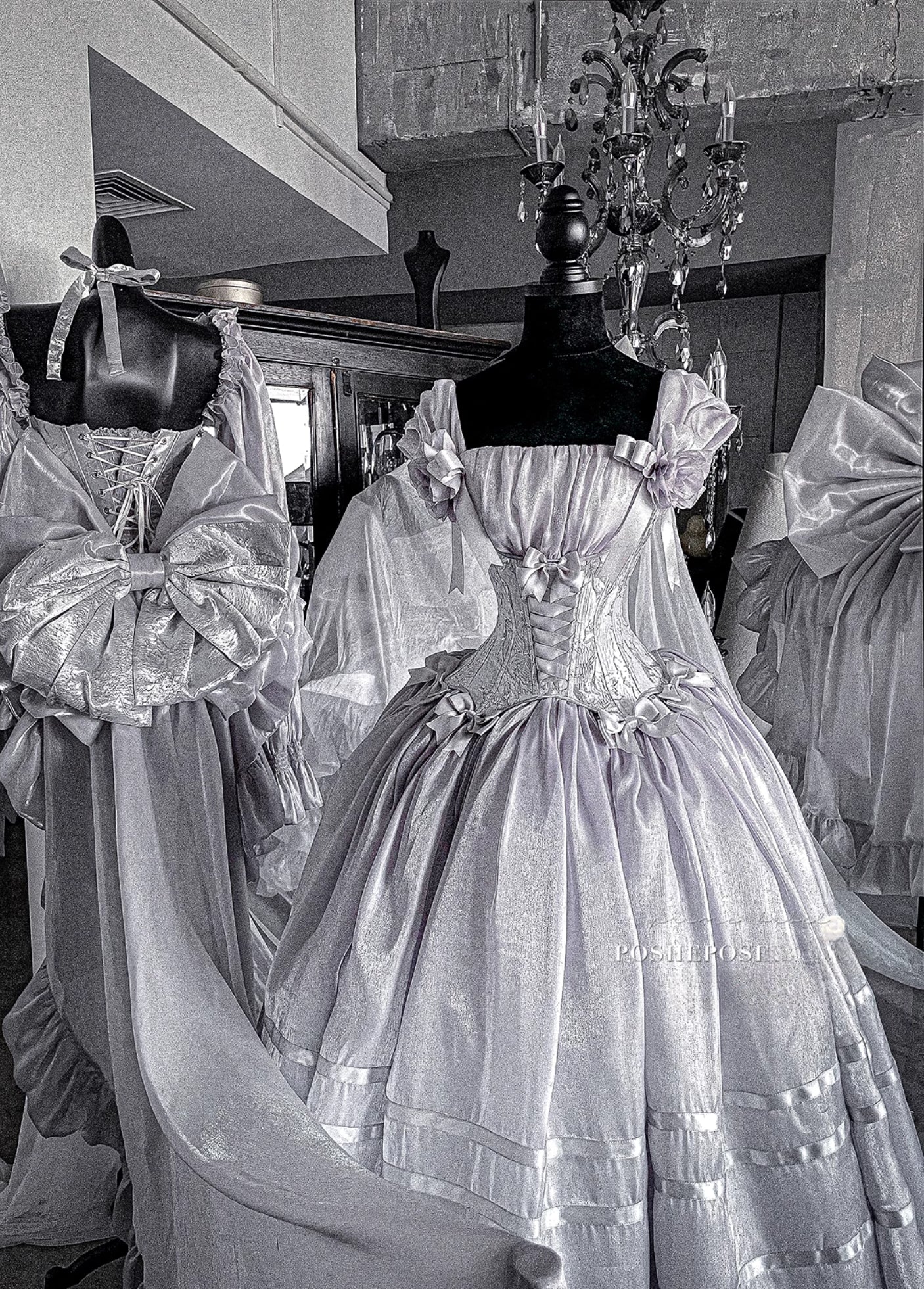 Luminious Moon Silver Antique Long Dress - PoshePose Global