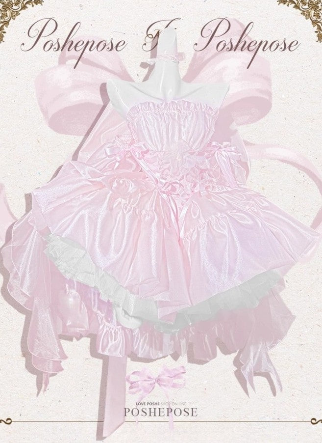 Pink Brocade & Feathers Dress - PoshePose Global