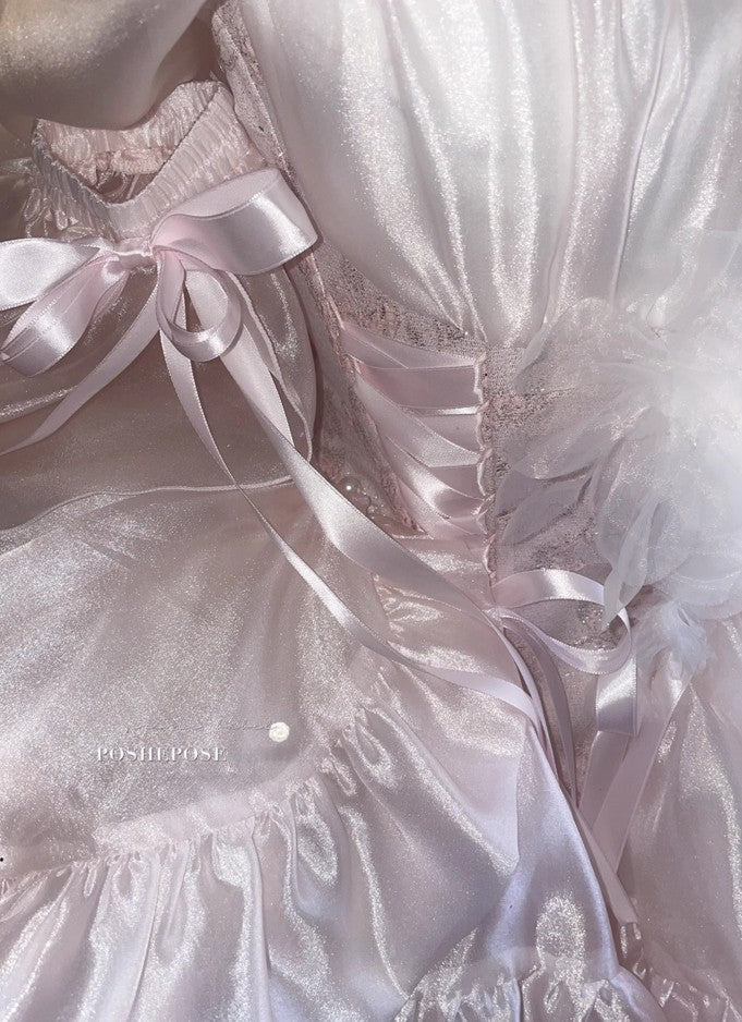 Pink Brocade & Feathers Dress - PoshePose Global