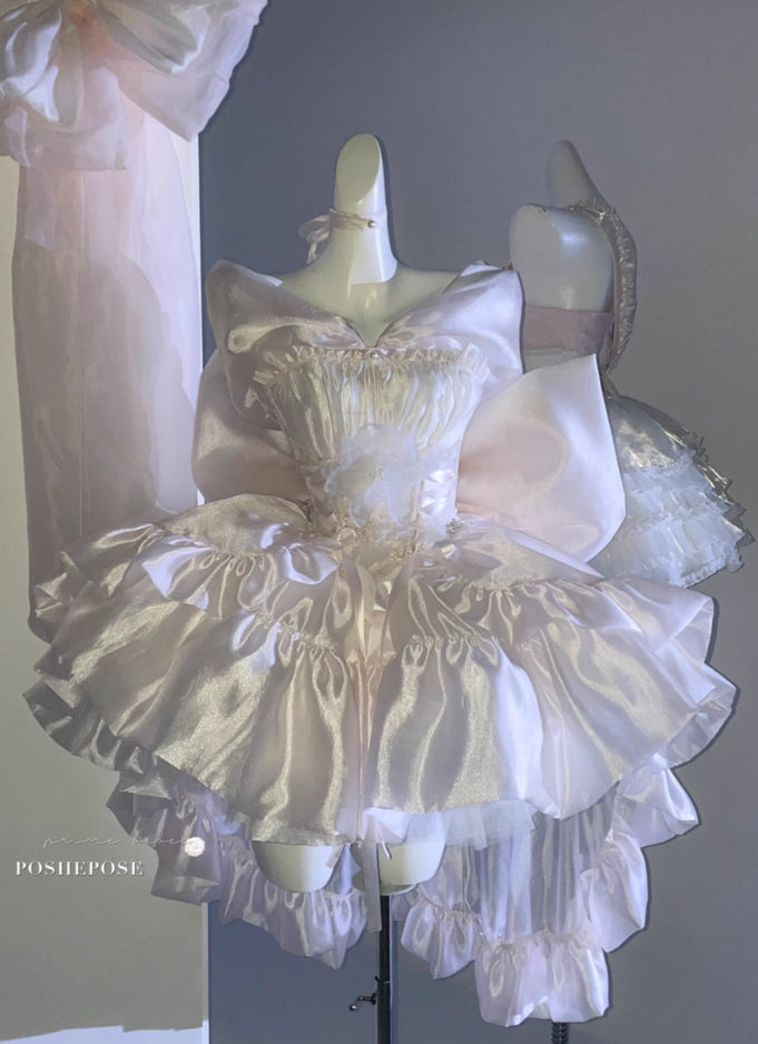 Pink Brocade & Feathers Dress - PoshePose Global