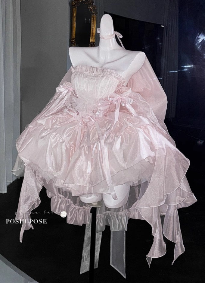 Pink Brocade & Feathers Dress - PoshePose Global