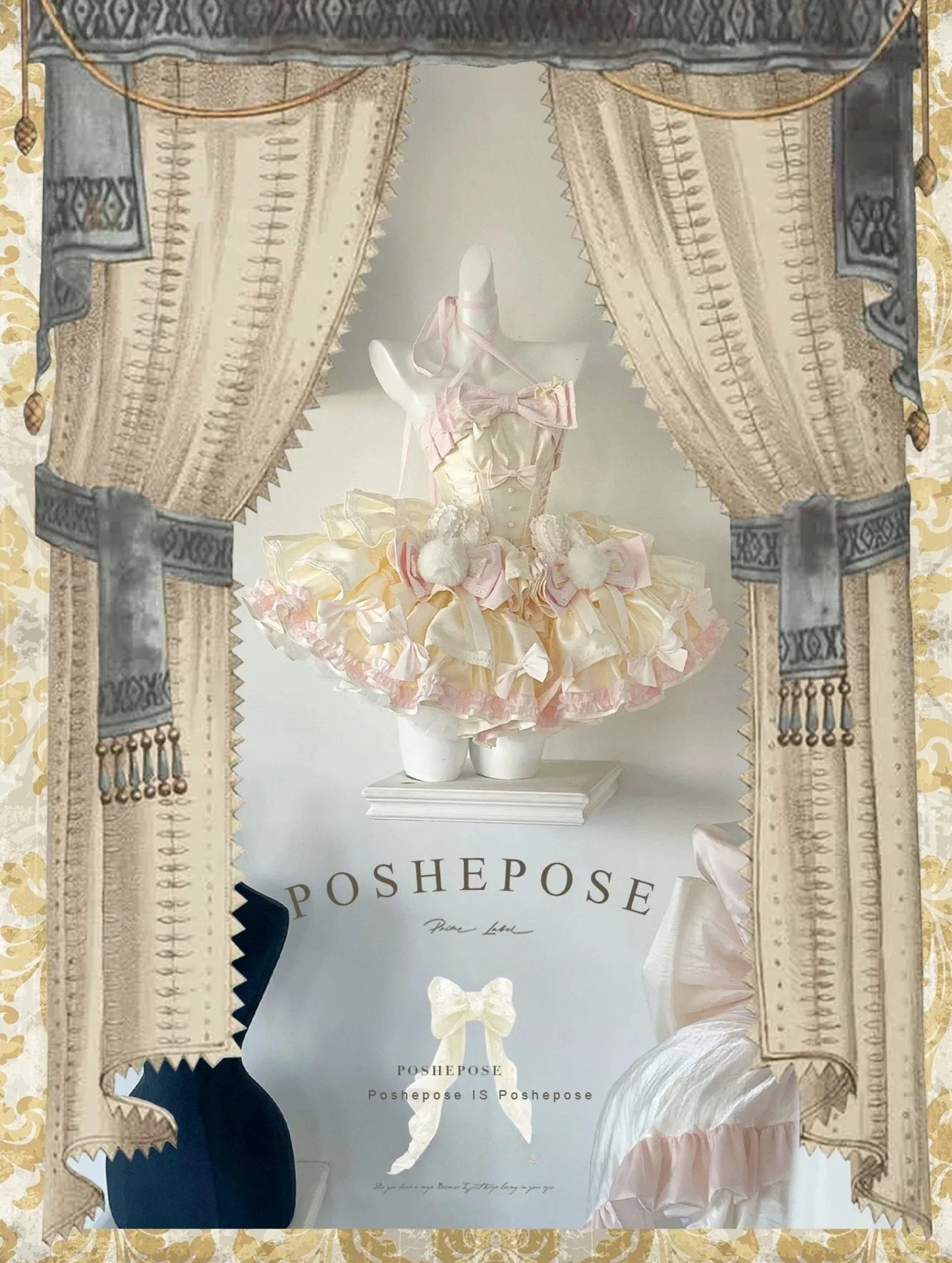 Sweetheart Bunny lolita dress in pink and yellow pastel tones