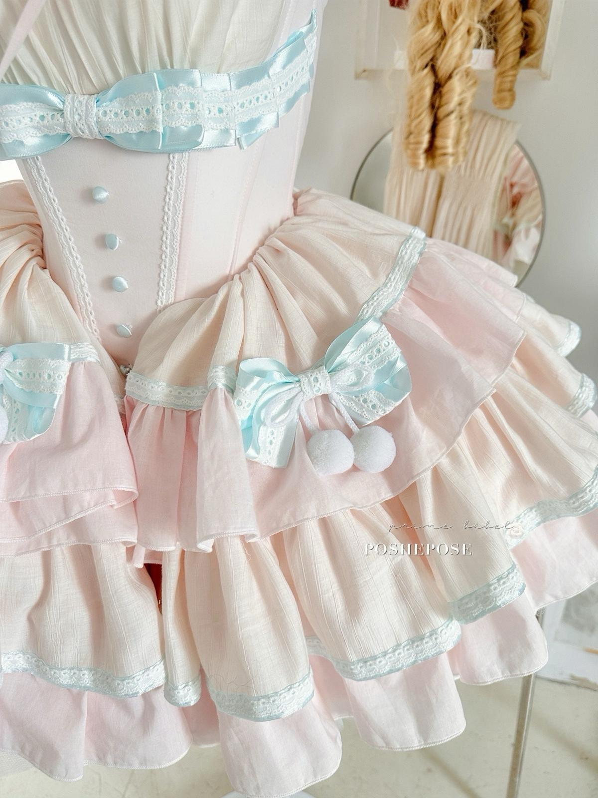 Soft pink and mint pastel dress inspired by Victorian lolita elegance from Poshepose Global.