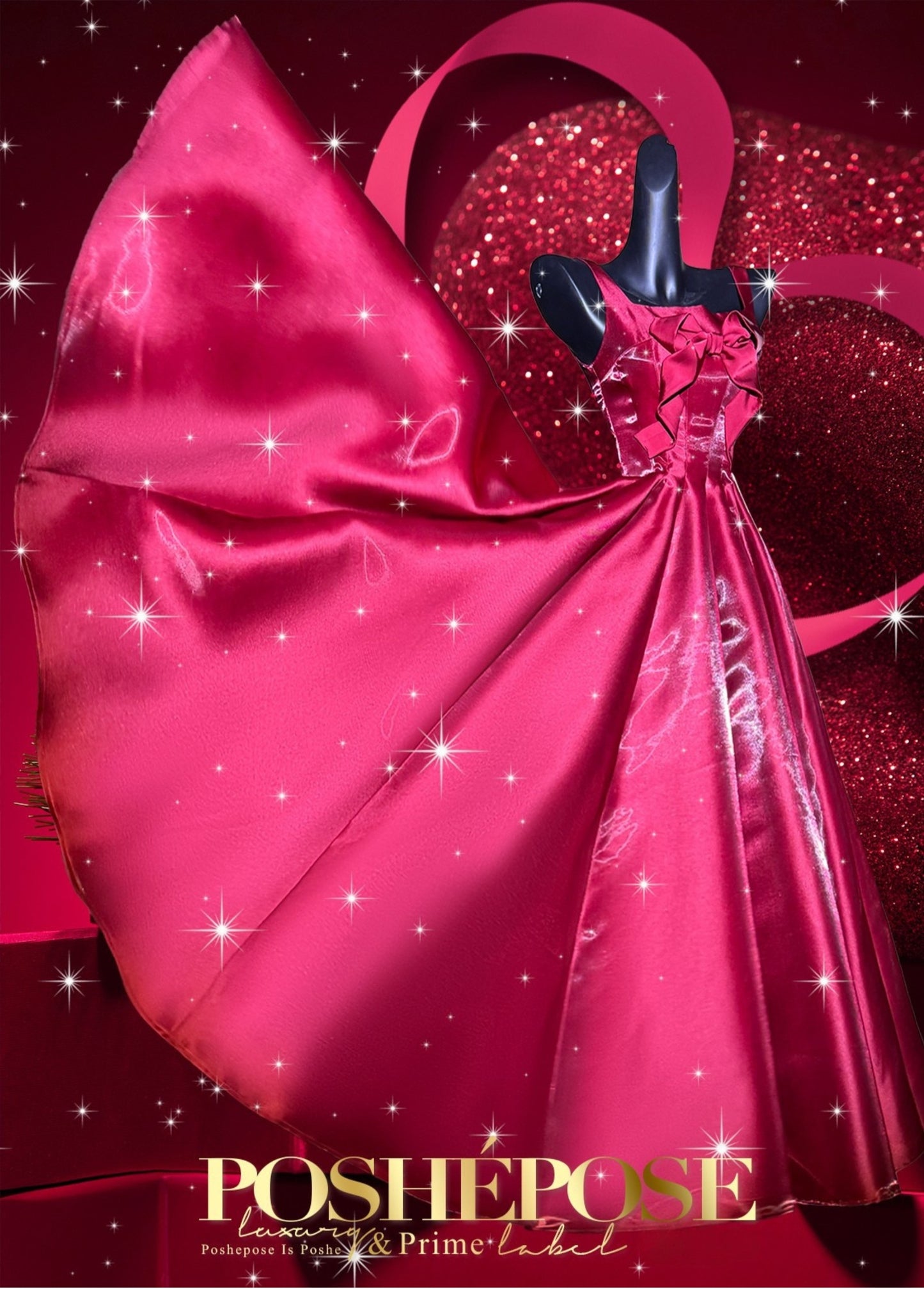 Elegant red gown designed for Christmas and New Year events.