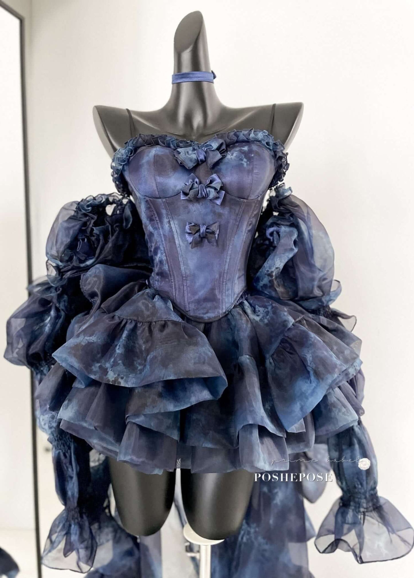 Haute Couture Deep Sea Dress Limited Edition in dark blue, showcasing gothic and Lolita elements perfect for photoshoots and special occasions.