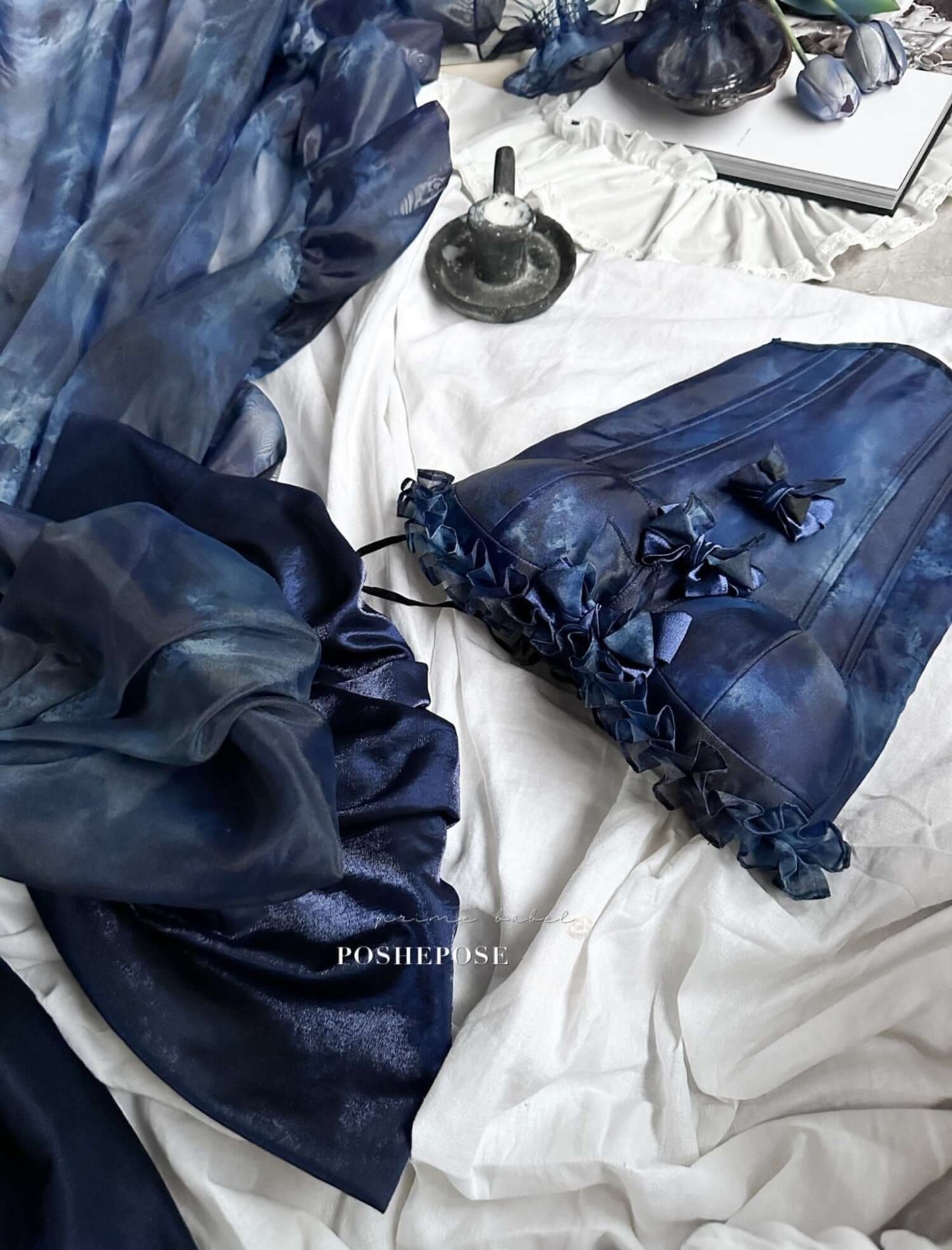 Haute Couture Deep Sea Dress Limited Edition in navy hues, showcasing gothic elegance and fairycore design elements.