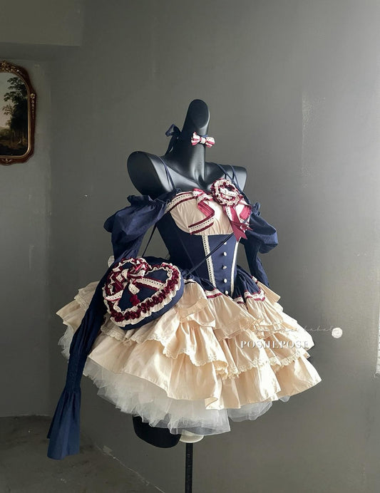 Sweet Lolita corset dress inspired by Snow White with layered ruffles and bow details.