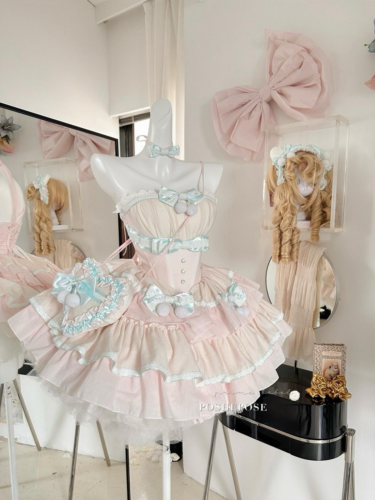 Kawaii pastel lolita dress featuring a mint bow and puff skirt from Poshepose Global.