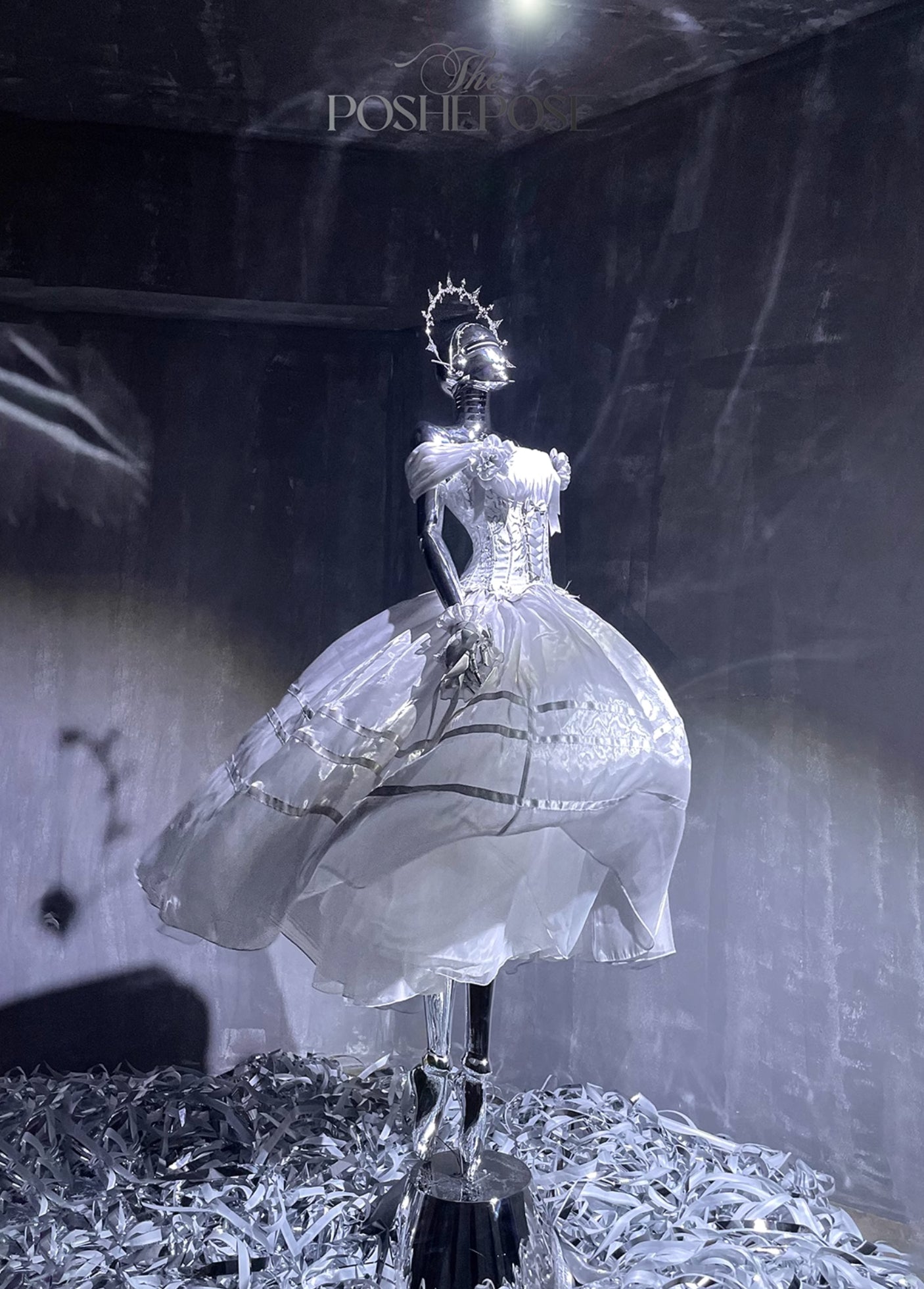 Luminious Moon Silver Antique Long Dress - PoshePose Global