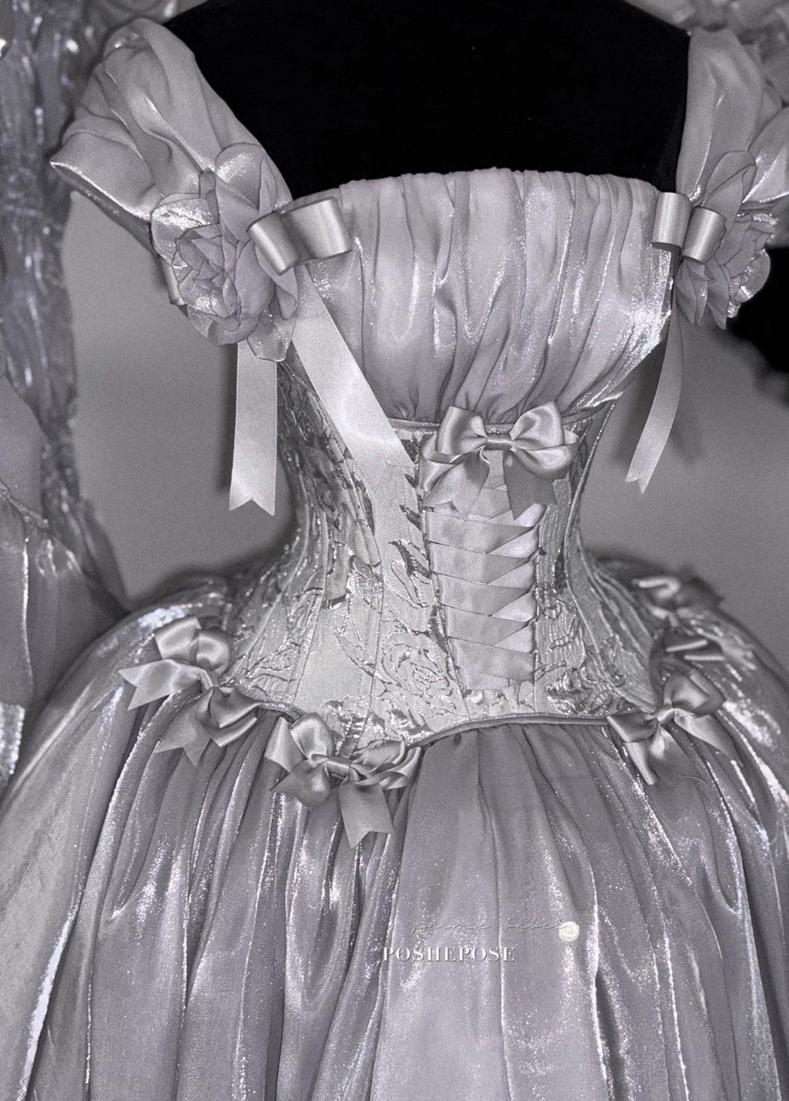 Luminious Moon Silver Antique Long Dress - PoshePose Global