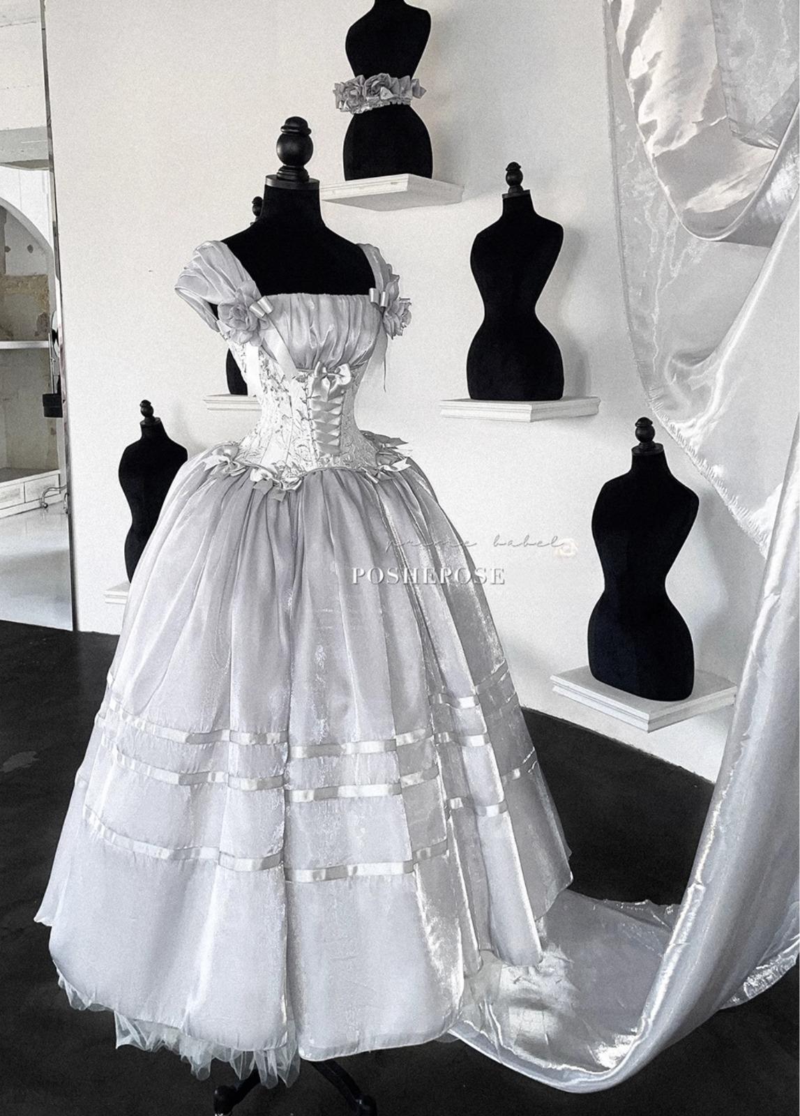 Luminious Moon Silver Antique Long Dress - PoshePose Global