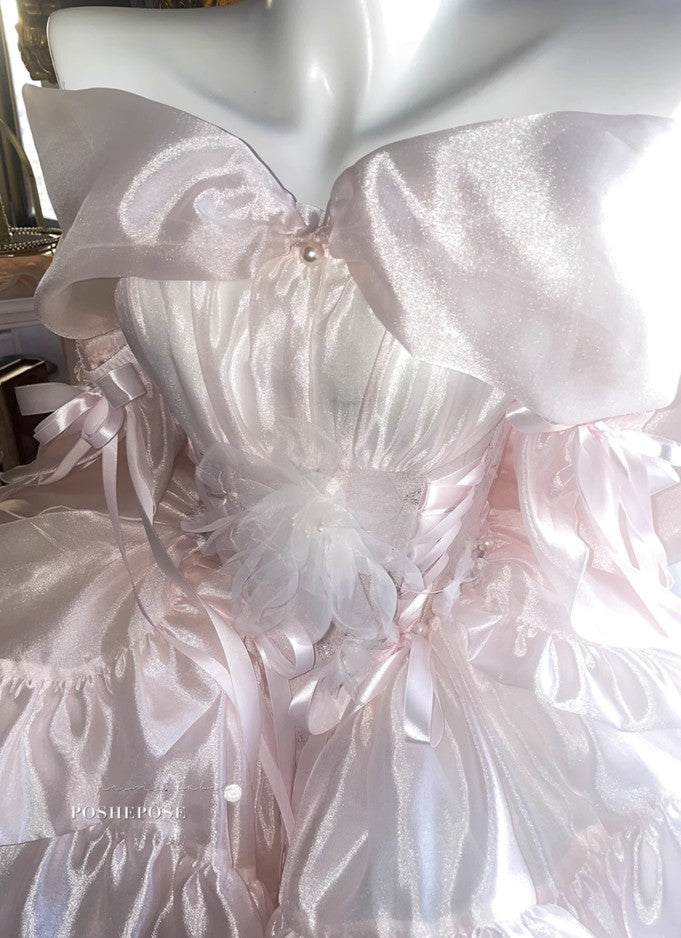 Pink Brocade & Feathers Dress - PoshePose Global