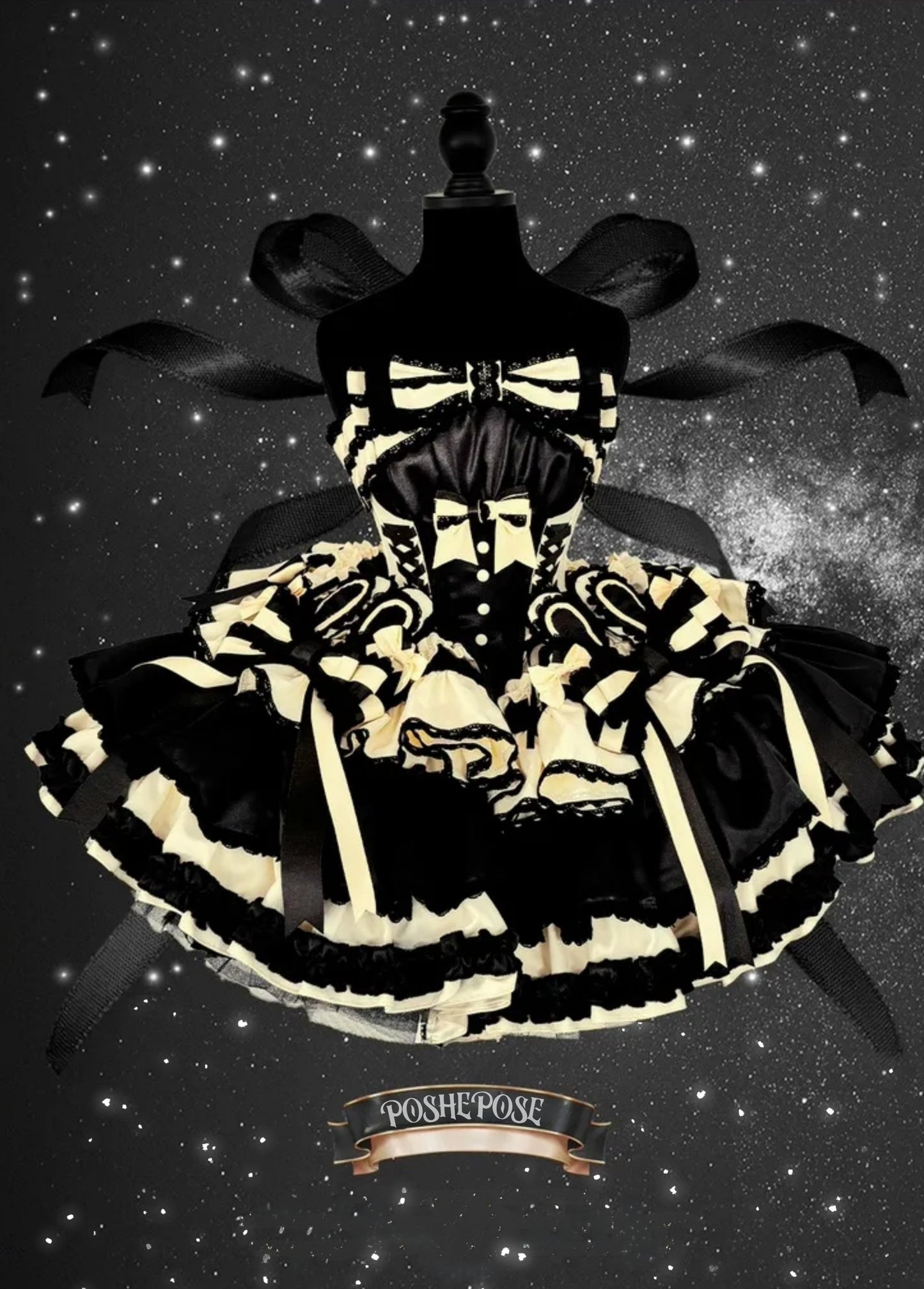 Black and yellow Lolita idol dress Sweet Dream Black Dress, high-quality details.