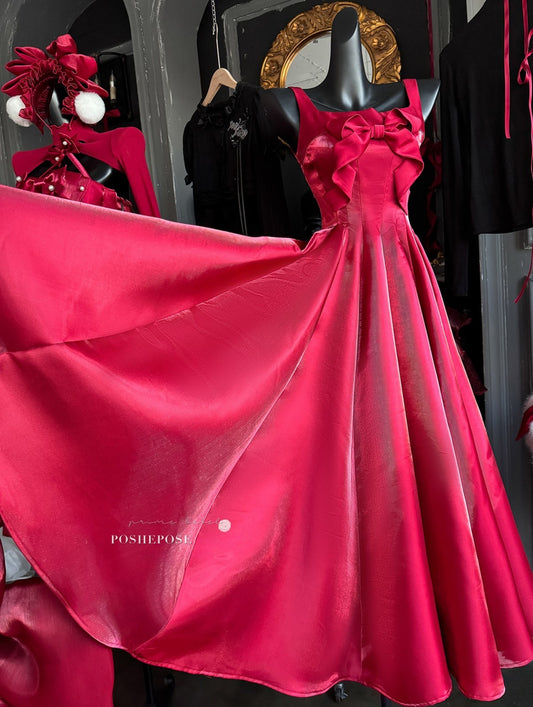 Lucky Red Dress by Poshepose Global in luxury satin fabric.