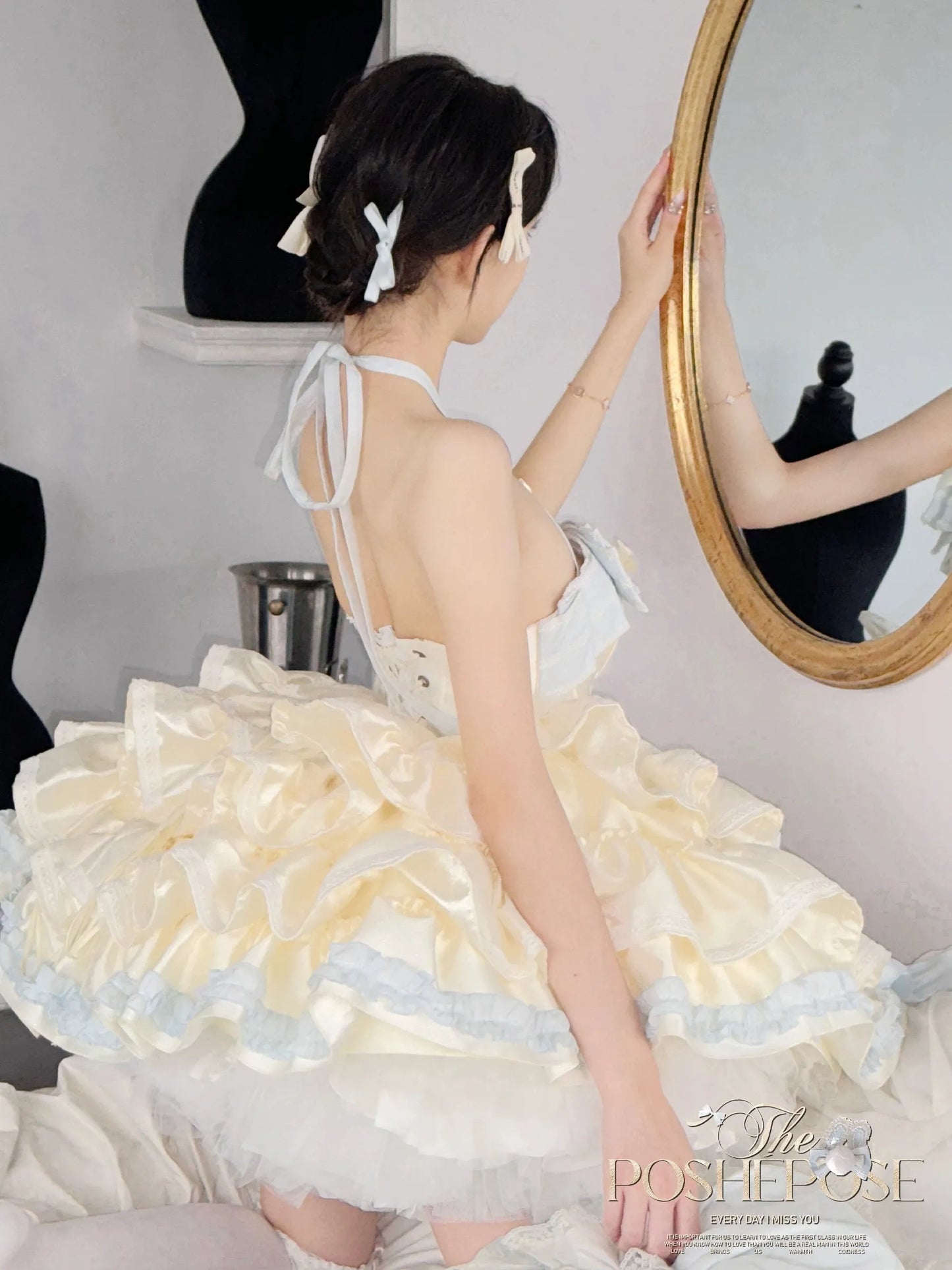 Vintage-style coquette dress with layered ruffles