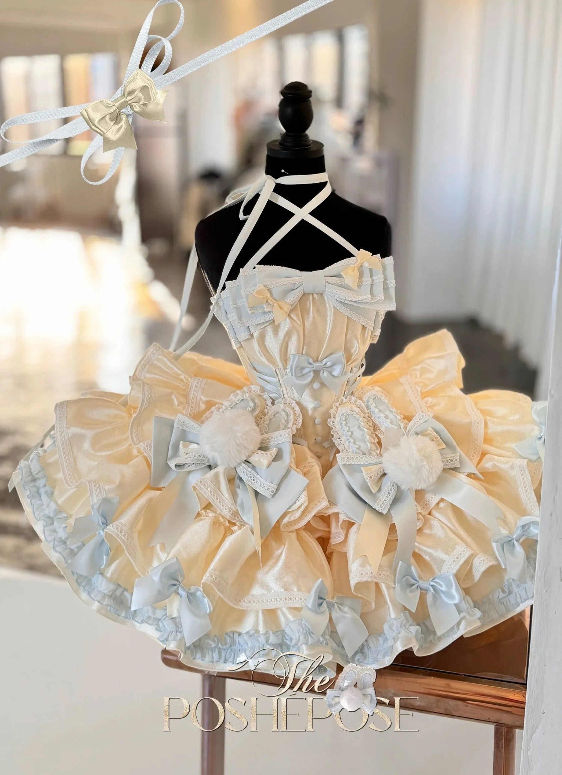 Pastel coquette bunny dress with ruffles and bows